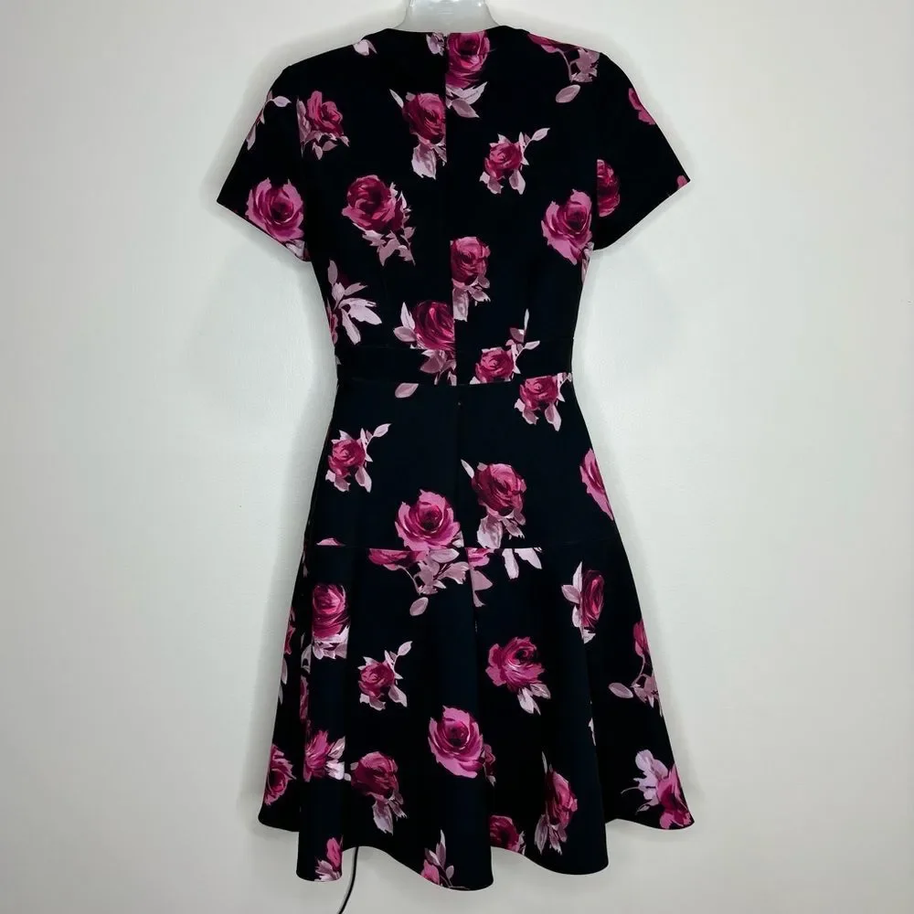 Kate Spade Encore Rose Crepe Dress blackk pink size 2 preppy party garden